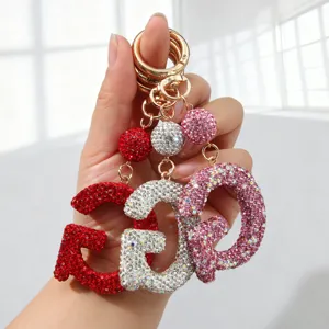 Porte-clés alphabet en strass étincelants avec breloques lettres pour sacs et voitures