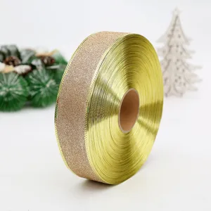 Cinta decorativa brillante champán y oro para envolver regalos y decoración navideña