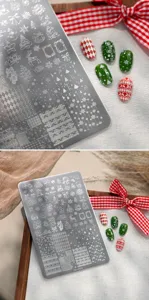 Detailansicht der TG-005 Weihnachts-Nagelstempelplatte mit Rentier- und Schneeflocken