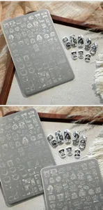 Detailed view of TG-011 manga style nail stamping plate with etched comic patterns.