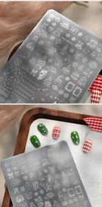 Detailansicht der Weihnachts-Nagelstempelplatte mit Rentier- und Schneeflockenmotiven