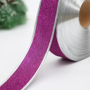 Cinta de purpurina morada de 5 cm con bordes plateados para regalos y Navidad