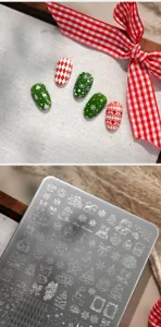 Detail der Weihnachts-Nagelstempelplatte TG-005 mit Rentier- und Schneeflockenmotiven