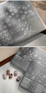 Detailed view of Christmas snowflake and knit texture nail art stamping plate TG-007
