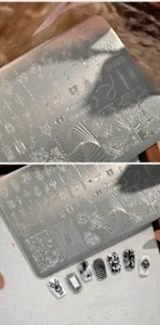 Gros plan d'une plaque de stamping pour ongles gothique avec motifs de crâne