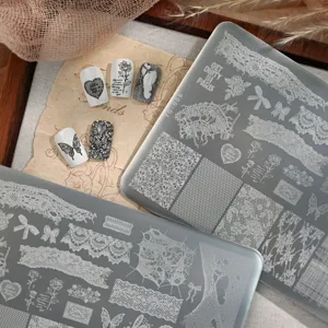 TENSOR TG-006 Elegant Vintage Lace Floral Bow Heart Rose Pattern Stainless Steel Nail Art Stamping Plate Manicure DIY Tool