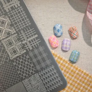 Retro Stainless Steel Nail Art Stamping Plate Houndstooth Diamond Checkerboard Plaid Pattern DIY Manicure Transfer Tool