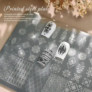 Piastra per Stamping Unghie in Acciaio Inossidabile Boho Totem Etnico Fiocco di Neve Pizzo Modello Modulo Trasferimento Stencil Manicure DIY