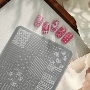 Nail Art Stamping Plate Plaid Stripe Polka Dot Rabbit Design Stainless Steel Template Manicure DIY Nail Stamping Plate TG-019