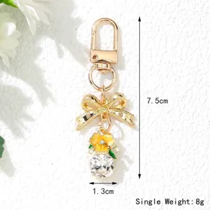 Porte-clés fleur style coréen avec nœud strass et goutte de cristal détails vue