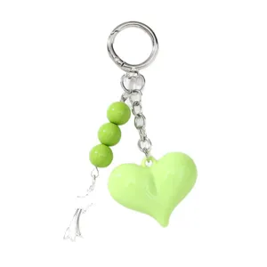 Creative light green acrylic heart keychain with beads for stylish bag charm decoration
