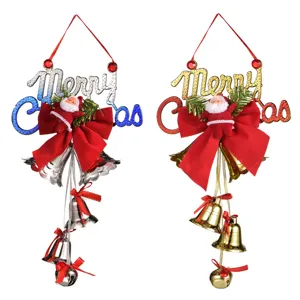 Decorazioni natalizie a campana in oro e argento con fiocchi rossi e Babbo Natale