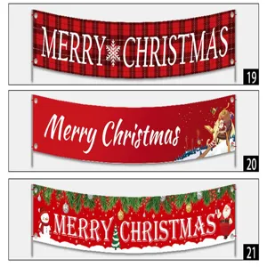 Detailed view of three festive Merry Christmas banners with various holiday patterns