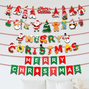 Festive Christmas Banner Party Decoration Merry Christmas Garland Santa Claus Snowman Gnome Paper Hanging Ornament For Home Store Stage Background