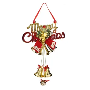 Campane di Natale decorative da appendere con fiocco rosso e Merry Christmas