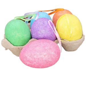 Lot d'œufs de Pâques colorés en mousse pailletée avec rubans de suspension en carton
