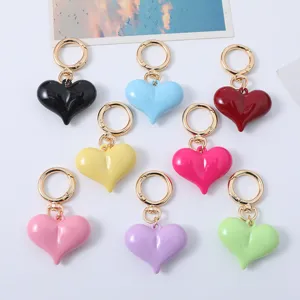 Fashion Acrylic Heart Keychain Korean Style Girly Bag Pendant Car Keyring Accessories Black Yellow Blue Pink Purple Green