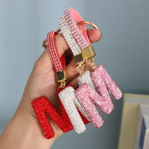 Full rhinestone letter M keychains for bags and car keys, sparkly gift for women