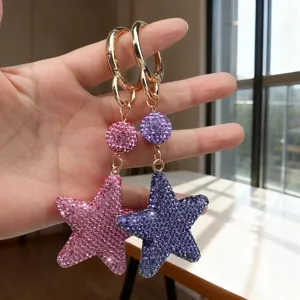 Rhinestone Star Keychain Alloy Five-Pointed Star Key Ring Bling Car Bag Pendant Decorative Jewelry Gift For Women