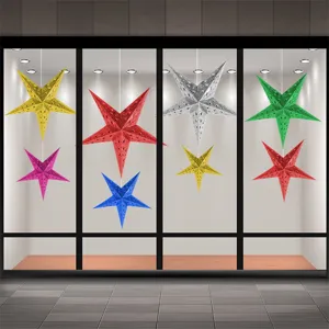 Laser Five Pointed Star Christmas Hanging Decoration Hollow Out 3D Paper Star Ornament For Party Wedding Stage Layout