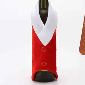 Festive red velvet Christmas wine bottle cover with Santa suit design and white collar