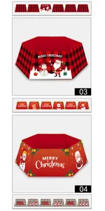 Vista detallada de collares hexagonales para árboles de Navidad con diseños de Papá Noel y nieve