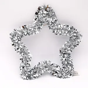Close-up view of a 35cm silver tinsel star hanging ornament for Christmas decoration