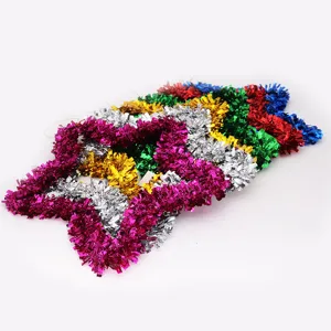 Detail shot of colorful 35cm tinsel wire star hanging ornaments for Christmas decorations