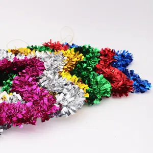 Multi-colored Christmas tinsel garlands in 35cm length displayed on white background