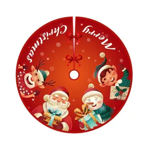 Falda de Árbol de Navidad Festiva Decoración de Base Redonda Cuadros Rojos Papá Noel Tapete Decorativo para Hogar Fiesta