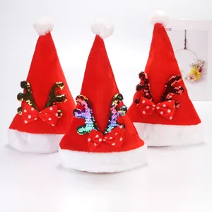 Gorro de Navidad de Astas de Ciervo Terciopelo Dorado Lentejuelas Reversibles Accesorio de Fiesta Festiva para Actuación Escolar Adultos Niños Gorro Decorativo