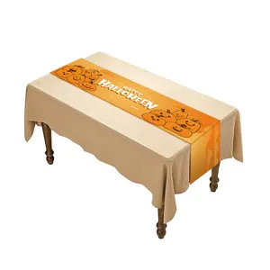 Festlicher Halloween Tischläufer orange mit Kürbissen und Happy Halloween Schriftzug