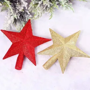 Glitter Christmas Tree Topper Star Plastic Pentagram Tree Top Ornament For Xmas Holiday Home Party Decoration