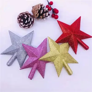 Glittery Christmas tree topper stars in silver, gold, red, and purple finish set