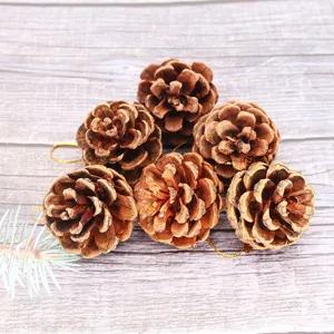Set of 6 natural 4cm dried pine cone ornaments for rustic Christmas tree decoration