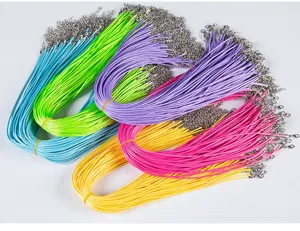 Detail of colorful wax cord necklace strings with lobster clasps for DIY jewelry making