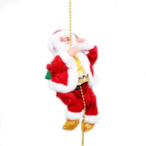 Papá Noel Eléctrico Escalador de Perlas Juguete Musical Adorno de Navidad Muñeca Animada para Decoración del Hogar