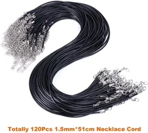 Pack de 120 cordones de collar de cera negra con cierres de langosta para joyería DIY