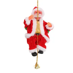 Babbo Natale elettrico che si arrampica con catena di perline d'oro e campanello.