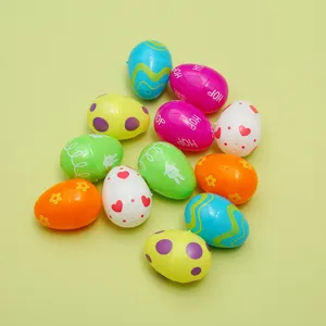 Detailed view of colorful DIY Easter eggs with bunny, heart, and flower patterns.