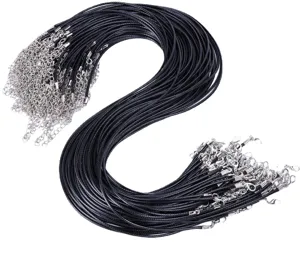 Collar de cordón encerado negro de 2mm con cierre de langosta y cadena extensible