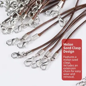 Brown waxed cord necklace with silver lobster clasp extension chain for DIY jewelry.