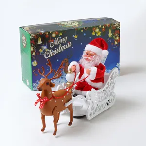 Electric musical Santa Claus reindeer sleigh toy with decorative Christmas gift box