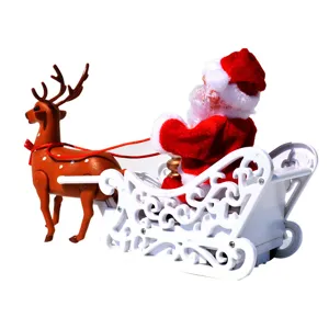 Electric musical Santa Claus on reindeer sleigh moving Christmas toy gift decoration