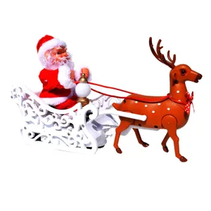 Detailed view of an electric Santa Claus sleigh pulled by a reindeer Christmas toy