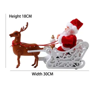 Detailed view of electric Santa Claus on reindeer sleigh toy Christmas decoration 30x18cm