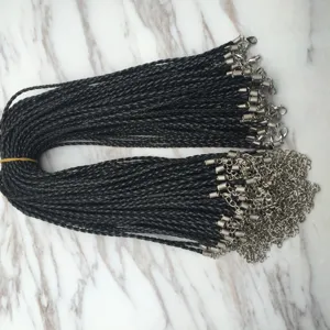 Cordón de Algodón Encerado Trenzado Collar Cadena Cierre de Langosta DIY Fabricación de Joyas Cordón de Cuero Trenzado Accesorios