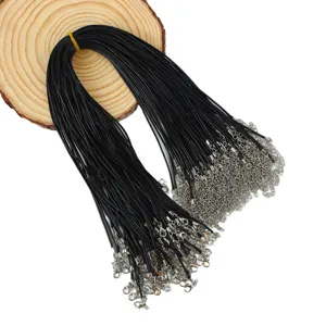 Schwarze Wachskordel-Halsketten mit silbernen Karabinerverschlüssen für DIY-Schmuck