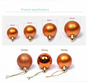 Detail view of Christmas ball ornaments in different sizes and glitter, shiny, matte finishes.
