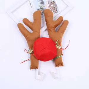 Festive Christmas reindeer car decoration kit featuring plush brown antlers and a red nose